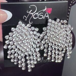 Vintage Rosa Silver Austrian Crystal Waterfall Earrings